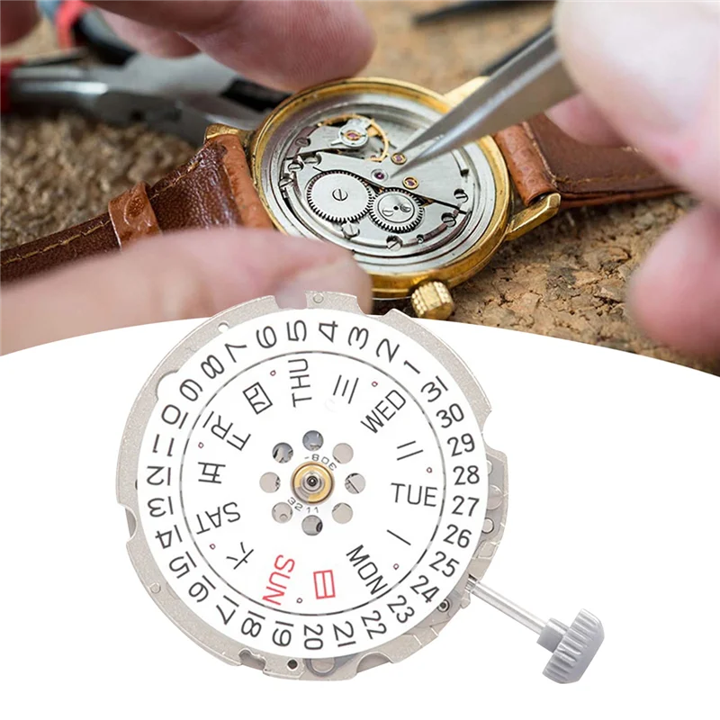 M85K 8200 Movement with Calendar Plate+Week Plate+Handle 8200 Double Calendar Automatic Mechanical Watch Movement Silver