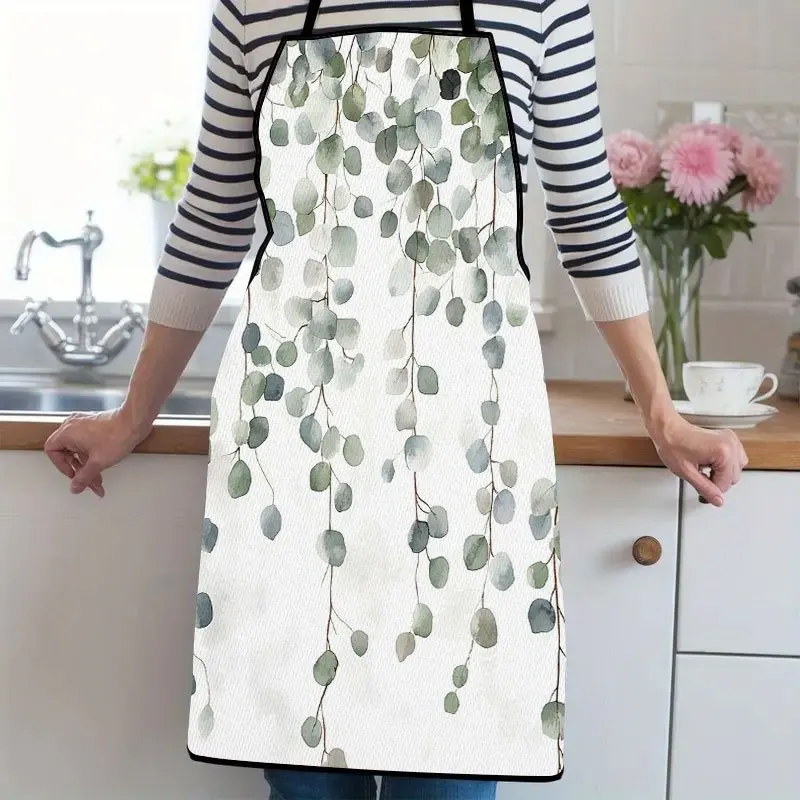 1pc,Watercolor Eucalyptus ApronSuitable For Ladies And Gentlemen A Kitchen Cooking Apron That Is Essential For Household Chores