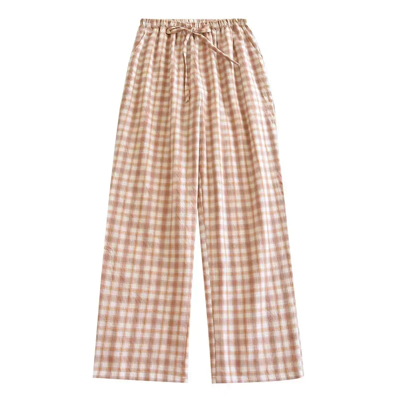 ฤดูใบไม้ผลิฤดูร้อนกางเกงหลวมสําหรับ Sleep และลายสก๊อตสบายๆผ้าฝ้ายยืดหยุ่นกางเกงผู้ชายเอวบ้านผู้หญิง/ชุดนอน