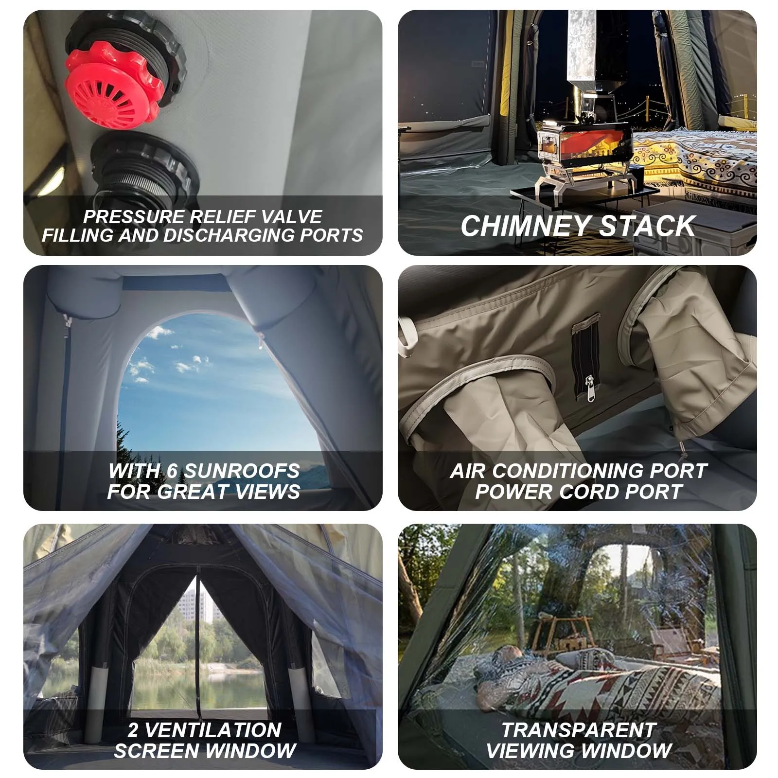 142 خيام تخييم قابلة للنفخ على شكل قبة خضراء عسكرية مقاس SqFt2 للعائلة، خيمة هوائية من القطن في 4 فصول مع مظلة، فتحة تهوية تيار متردد