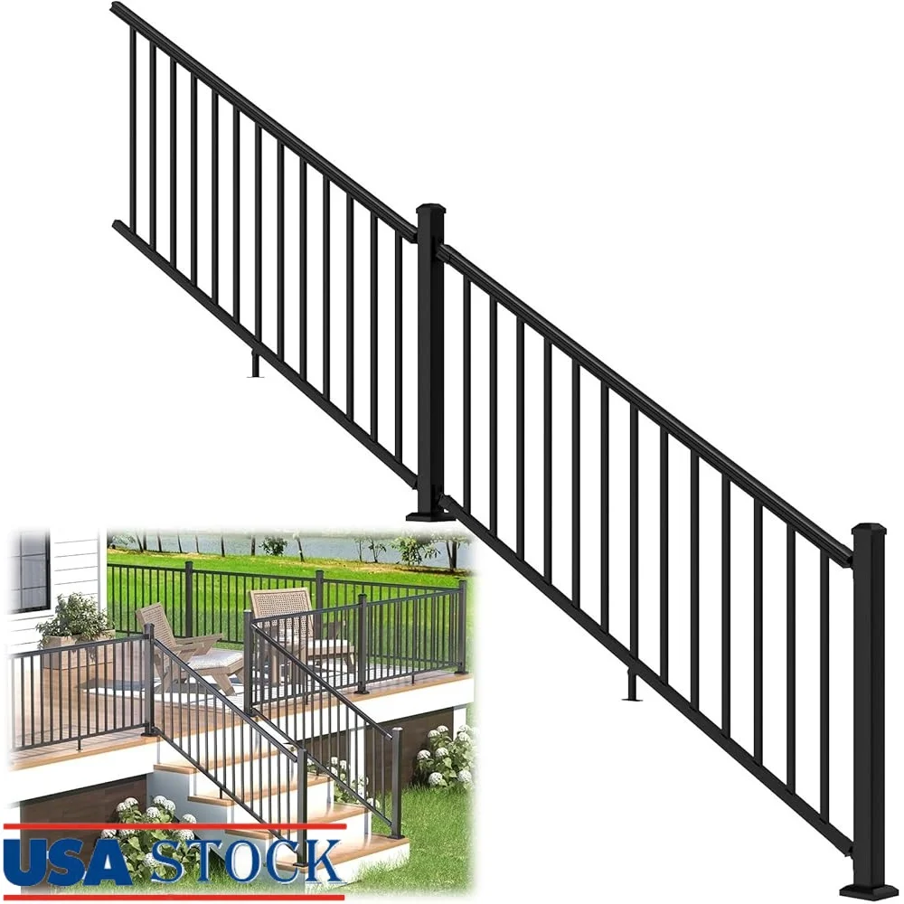 

Aluminum Stair Railing Kit Weather Resistant Porch Deck Railing System 36in High Low Maintenance Easy Install Complete Set