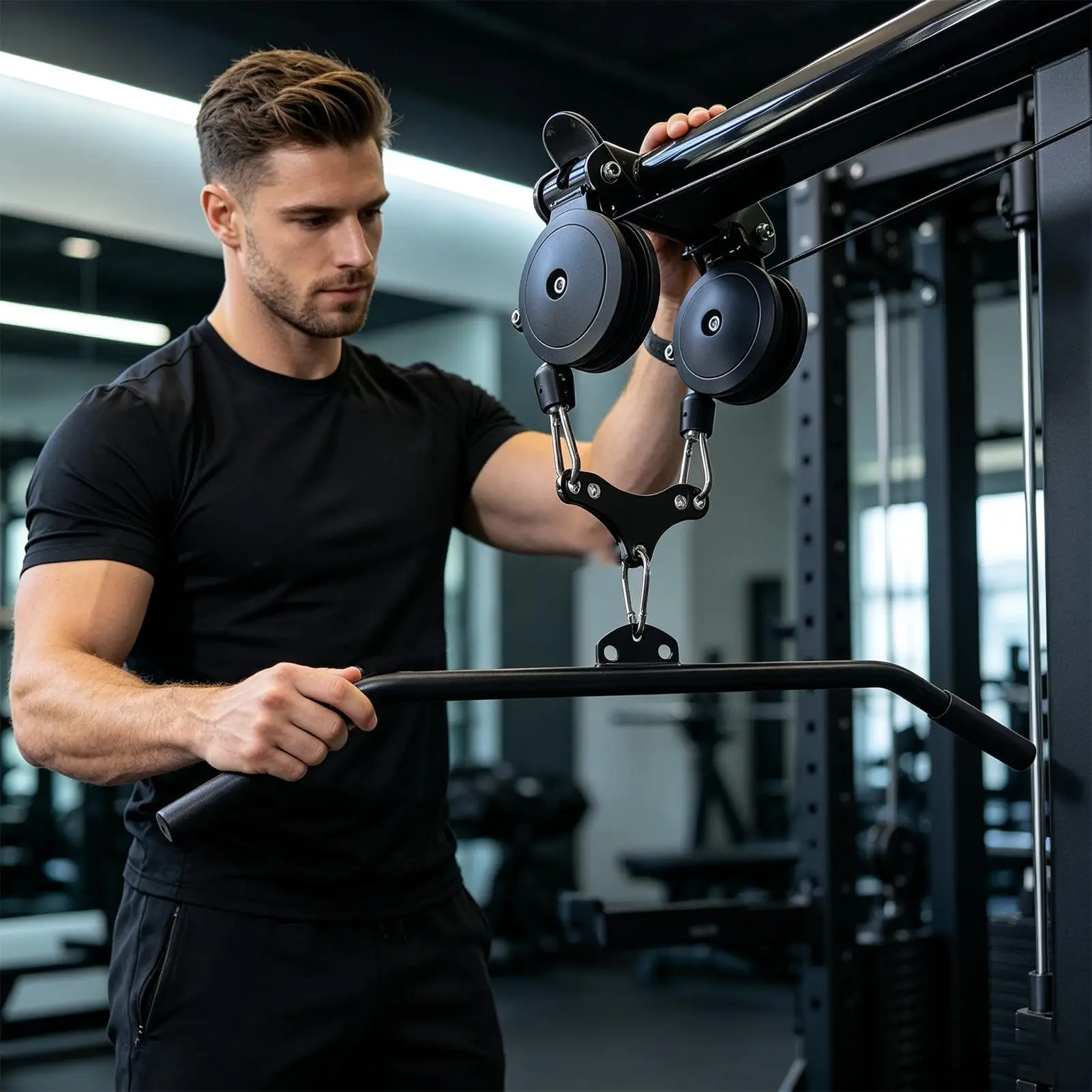 High-position pull-down bar adapter Heavy Duty Fitness Pulley Connector Cable Machine Attachment Adapter with 2 Hooks view 5