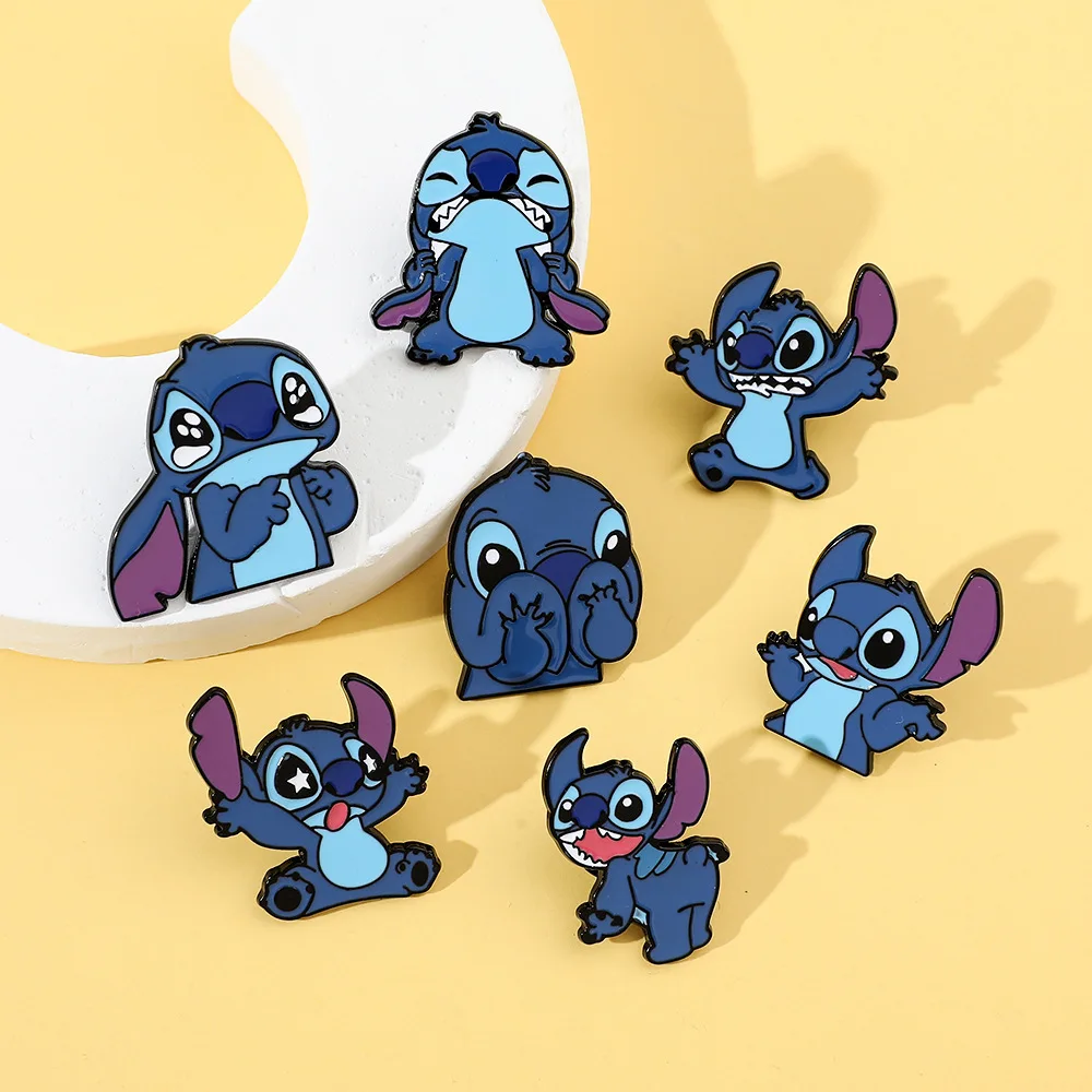 Disney Cute Cartoon Brooch Anime Character Stitch Series Funny Bag Clothing Metal Lapel Pin Decoration Accessories Children Toys