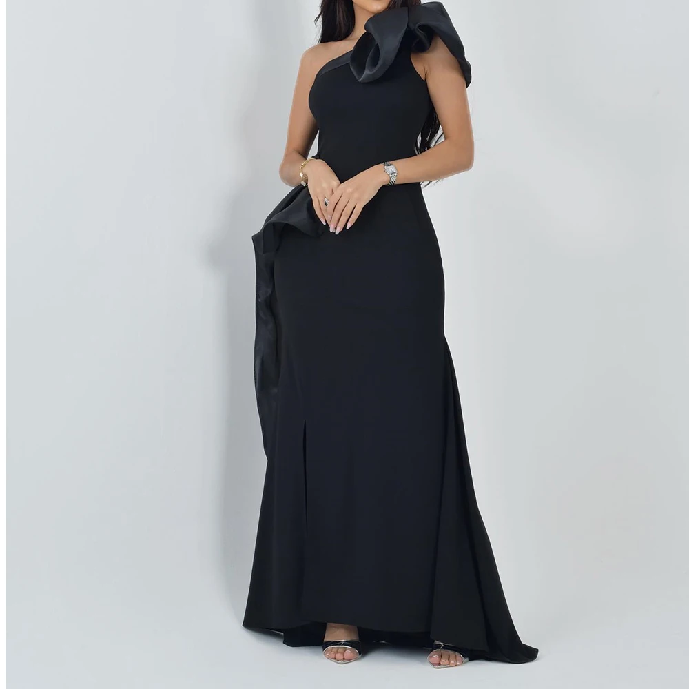 Temperament A-Line Floor Length Strapless One Shoulder Jersey Sleeveless Evening Dress Photo Color Custom Size vestidos de noche