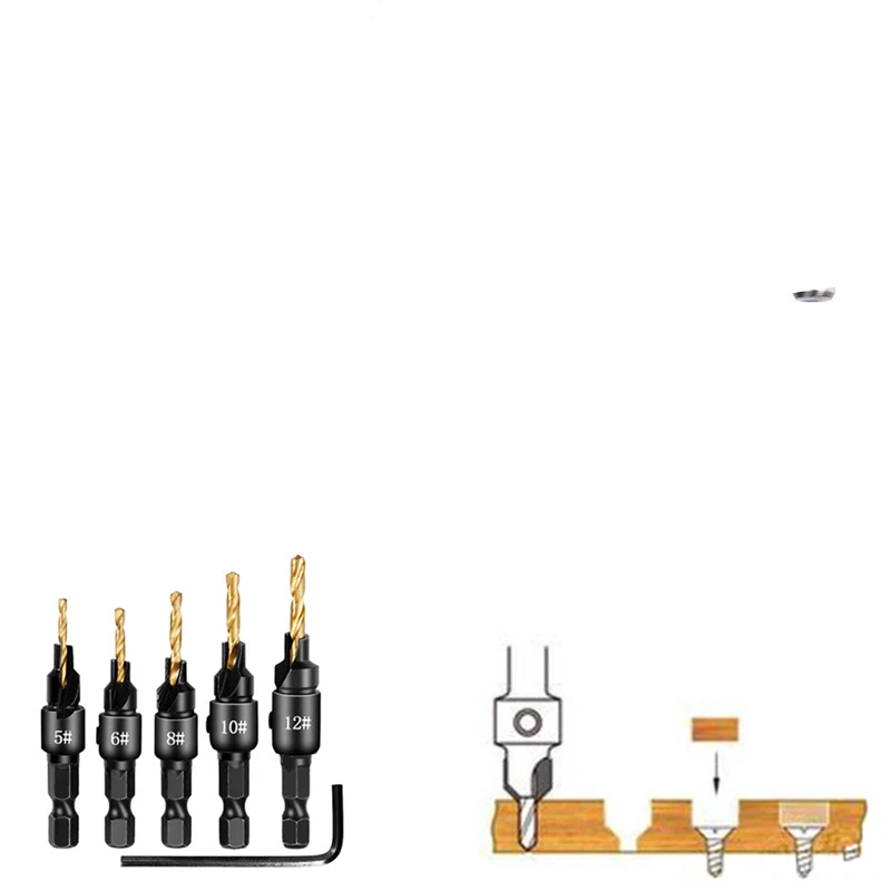 Wooden Plug Drill Claw-Type Cylinder    Combination Tool Titanium-Plated Hexagonal Handle Woodworking Countersunk