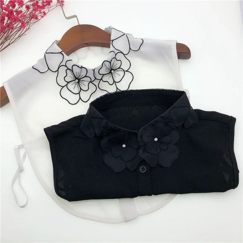 Women Floral Embroidery Detachable False Collar Shirt Sweaters Lapel Neck Collar Decoration Half Shirts Clothing Accessories Top