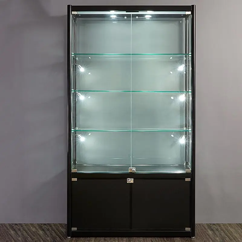 

Custom. aluminum frame Large Glass Display Showcase Adjustable Glass Shelves Locking Cabinet Display With Led Lights