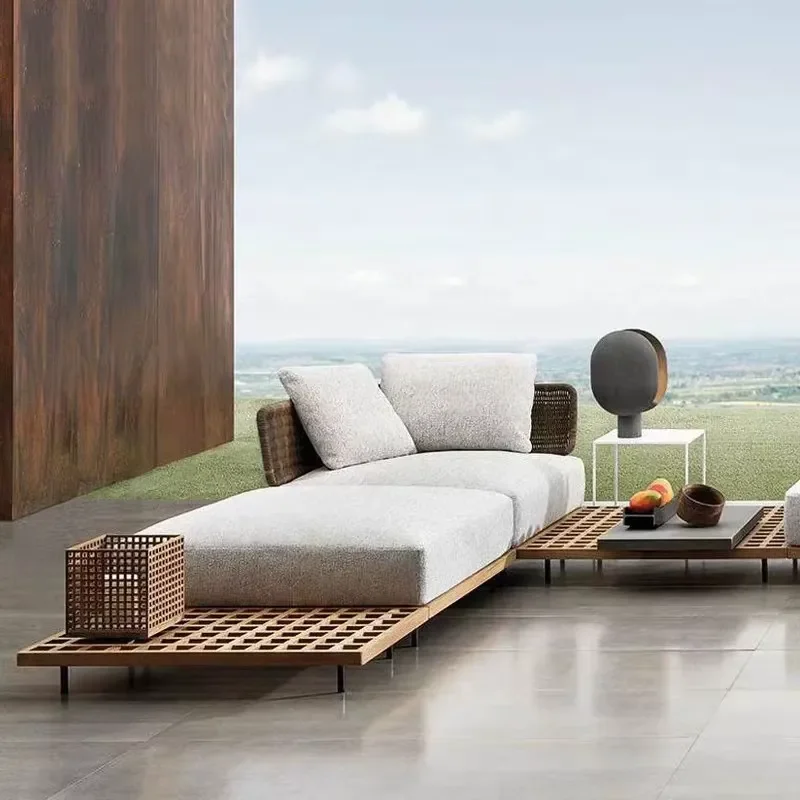 High Quality Teak Wood Outdoor Furniture Set Roof Top Patio Garden Deep Seating Low Back Sofa Rattan and Wicker Materials