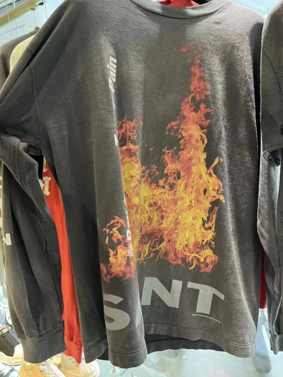 New Flame Wa Long Sve T-irt Trendy Brand Loose Fit round Ne Youthful ular Sle Summer Collection for Men