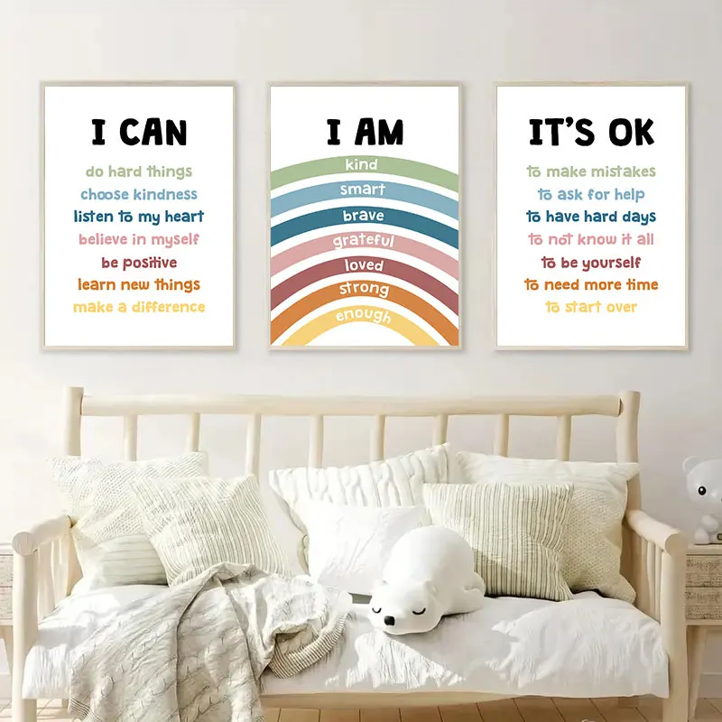 Modern Colorful Words and Educational Quotes Canvas Art Prints Simple Inspirational Wall Decor Poster for Nursery Bedroom