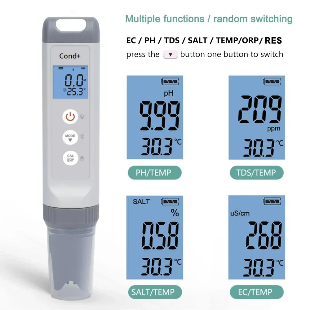 7 in 1 TDS/EC/Salinity/Temperature/ORP/Res/PH Meter Digital Aquarium Hydroponic Drinking Water Quality Monitoring Tester