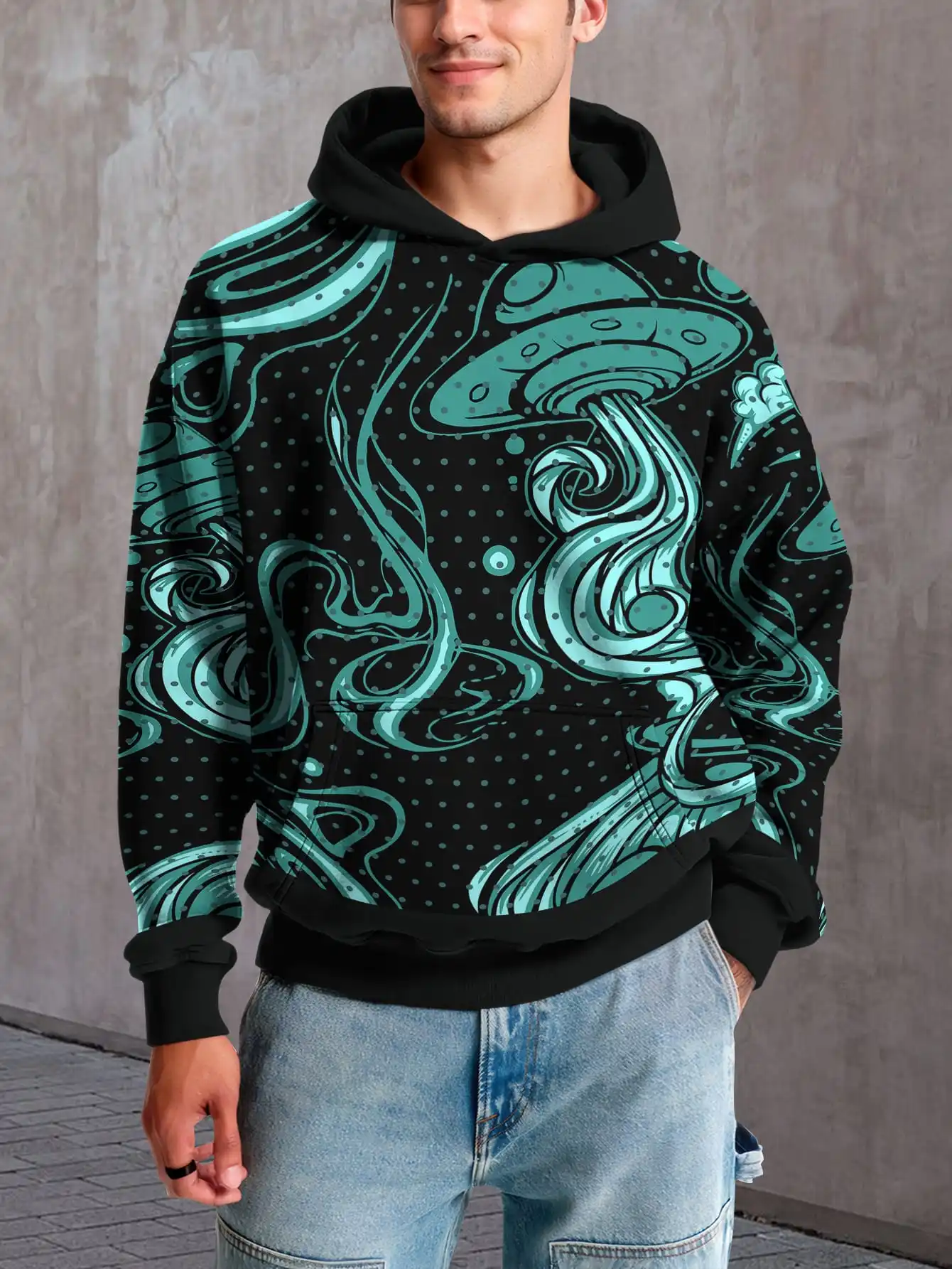 

Blue oil style 3D print tie-dye hoodie geometric line pattern hoodie sweatshirt cool street style pullover hoodie top