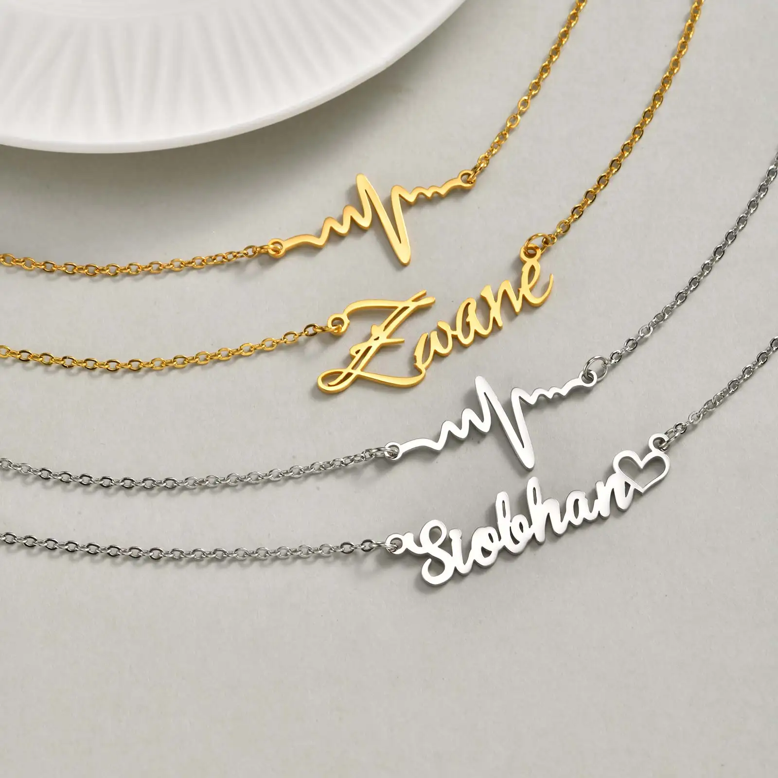 

Double-Layer Free Customized Name ECG Cross Necklace for Women Rolo Chain Stainless Steel Necklaces,Personalized Jewelry Gift