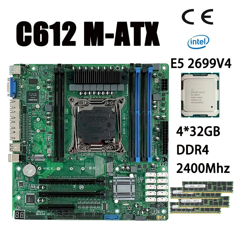 

Комплект материнской платы 2011-MATX C612 с E5 2699V4 4*32 Гб DDR4 подходит для серверов роутеров виртуальных машин 4x2.5GE 10xsata Raid