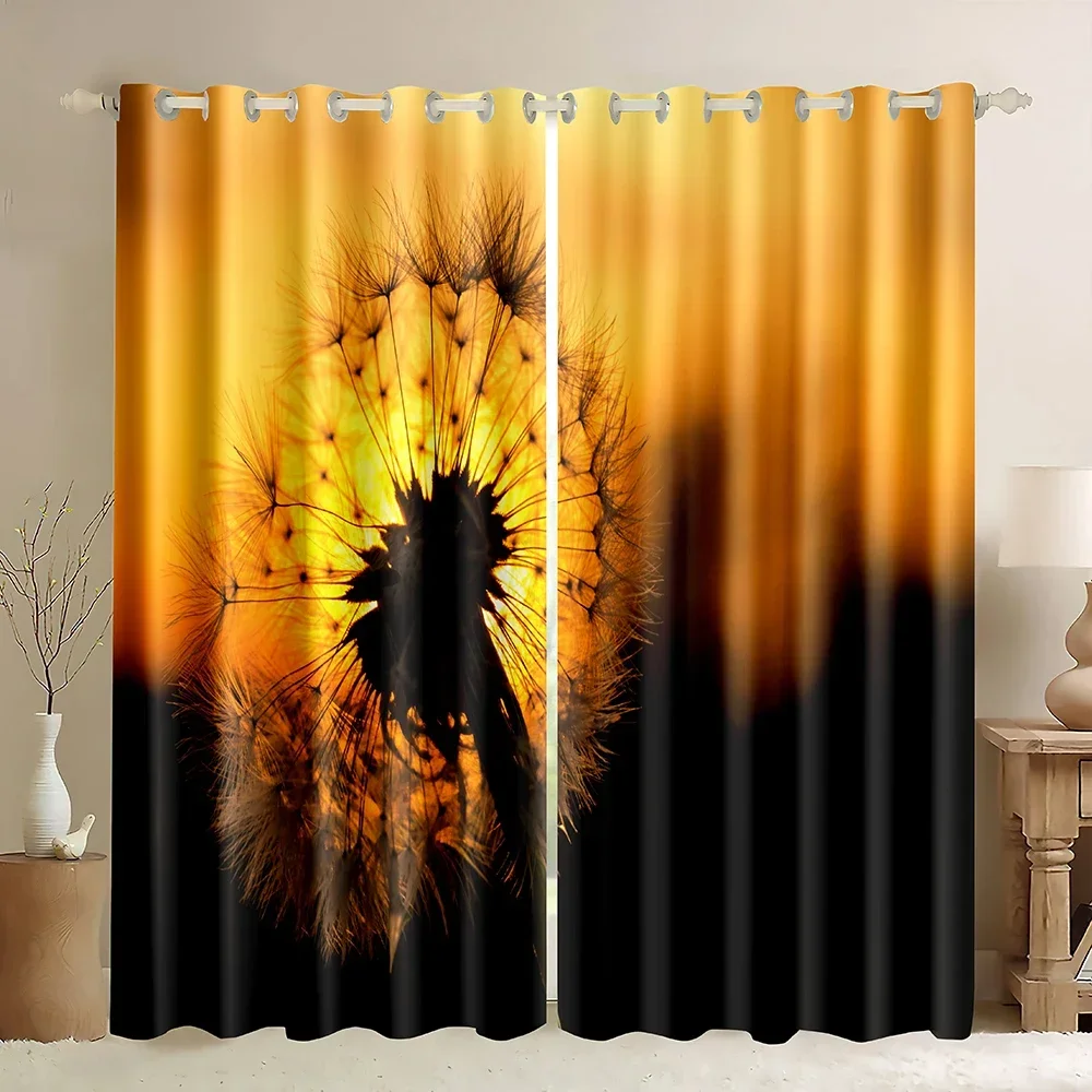 Dandelion in The Sun 3D Window Curtain Peaceful Sky White Dandelions,Dandelion Floral Blowing in The Wind Blackout Curtains