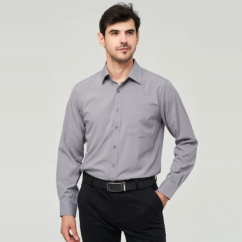Men Breathable Business Shirts Wrinkle Resistant No-iron Breast Pocket Trendy Quality Tops & Tee Stretch Dress Shirt Man Clothes