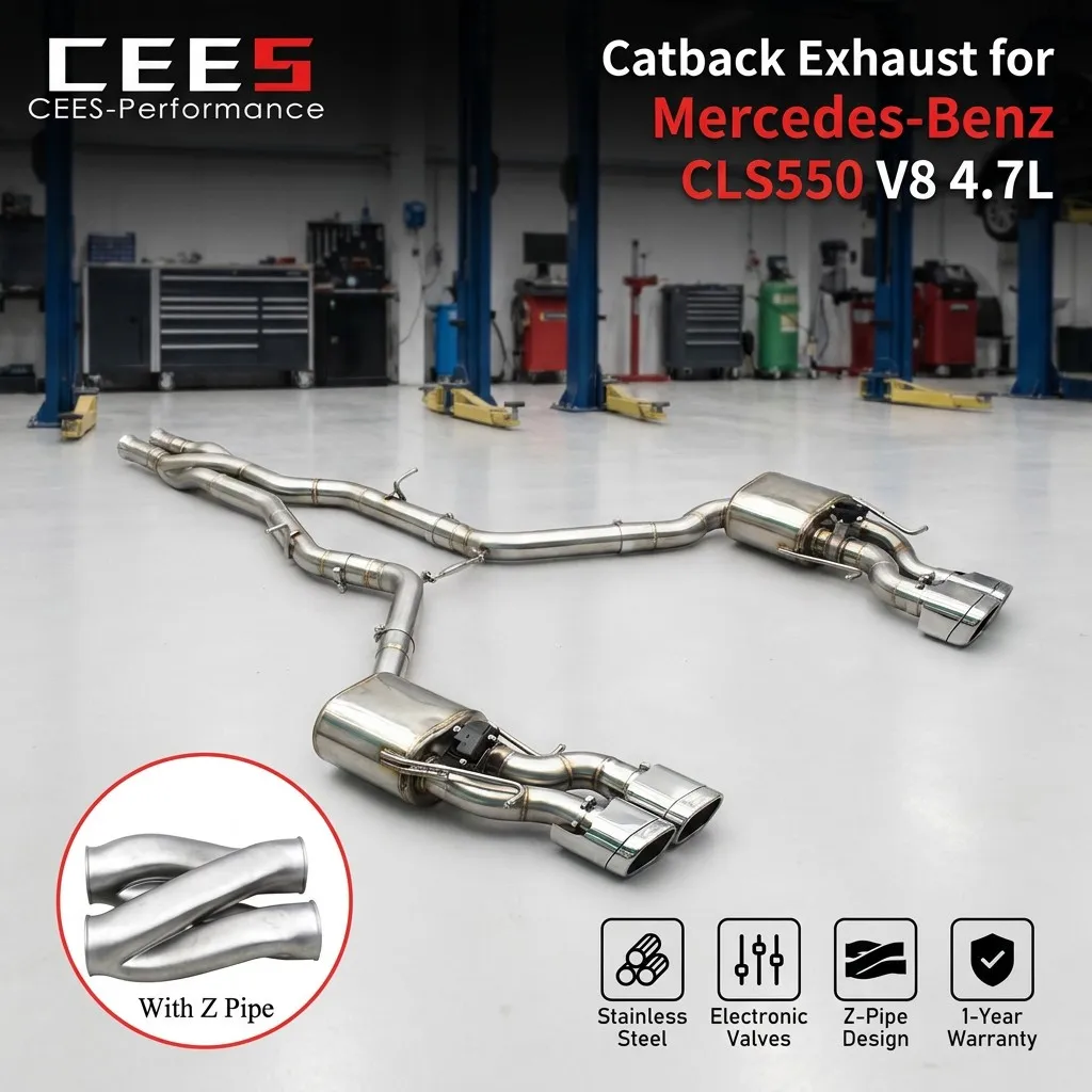 CEES Stainless Steel Exhaust Pipes for Mercedes-Benz CLS550 V8 4.7L 2010-2016 With Z Mid Pipe Catback Muffler Valvetronic