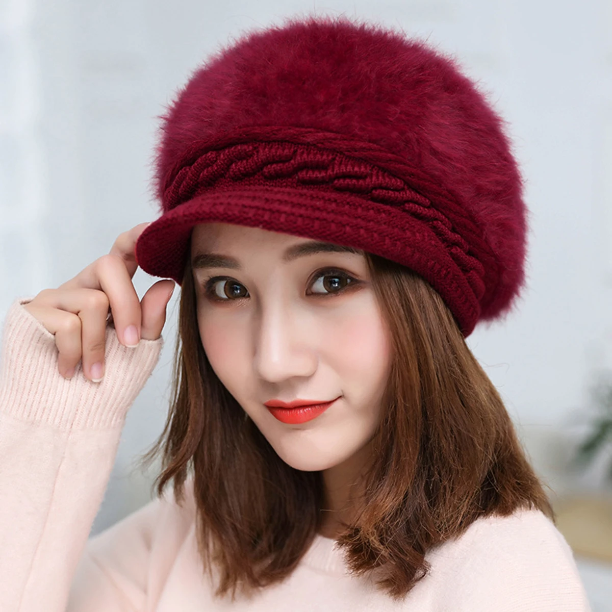 

Rabbit Hair Knitted Hat for Woman Warm Hat Knitted Winter One Size Fits Most Beautiful Style Lightweight Comfortable