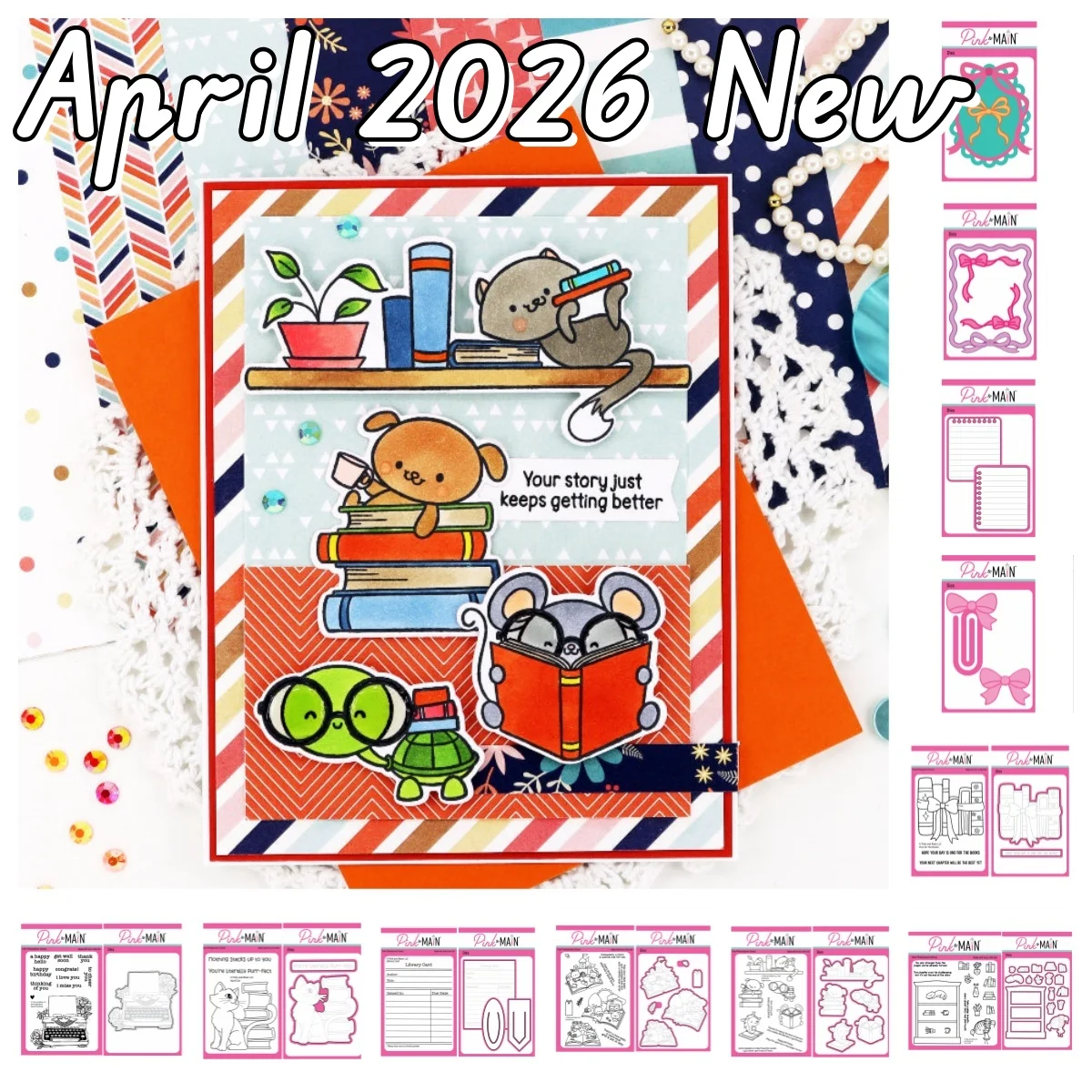 Cozy Shelf Books Bow Printer Clear Stamps Metal Cutting Dies para manualidades DIY, creación de tarjetas, álbumes de recortes, decoración en relieve, Abril 2026