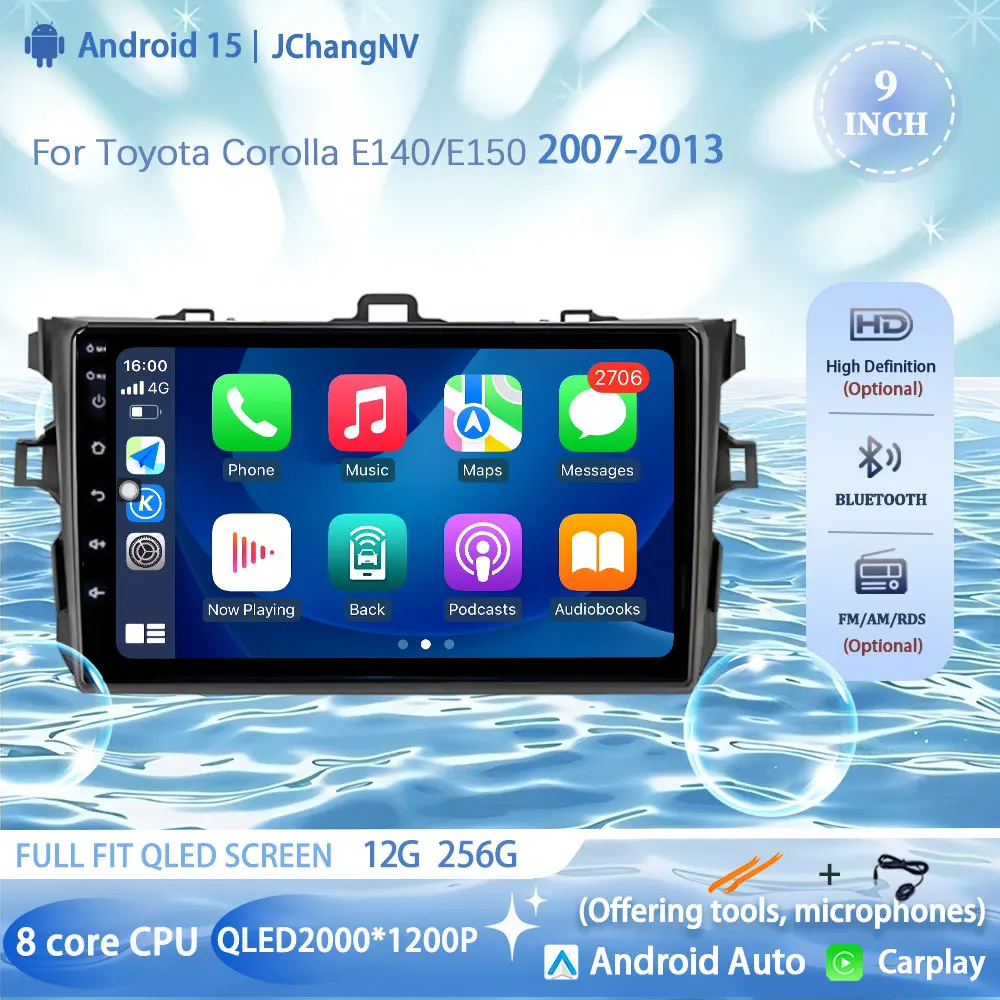 Android 15 Car radio Navigation Multimedia Player For Toyota Corolla 2007 2008 2009 2010 2011 2012 2013 Carplay Auto Stereo