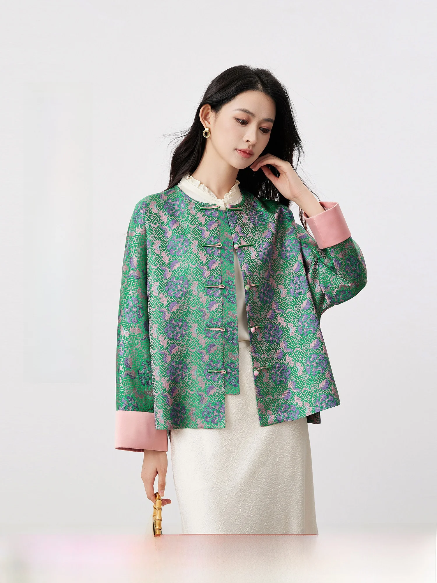 

Новая китайская верхняя одежда Sle ort, женский топ irt Sichuan Silk Song Jin Turn Cuff на пуговицах, ранняя осень, моя