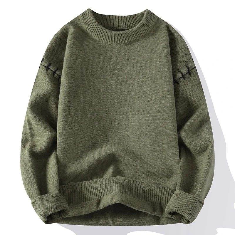 2024 ใหม่ฤดูใบไม้ร่วงฤดูหนาวแฟชั่นSpliceเสื้อกันหนาวผู้ชายHigh End Soft WARM Wool Pulloverเกาหลีแบรนด์ถักเสื้อกันหนาวดึงHomme