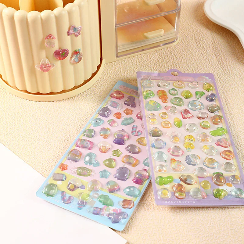 Kawaii الكرتون ثلاثية الأبعاد الإغاثة ملصق لطيف كريستال هلام التصحيح ل قضية الهاتف المحمول مرآة سجل القصاصات مجلة الحيوان ديكور