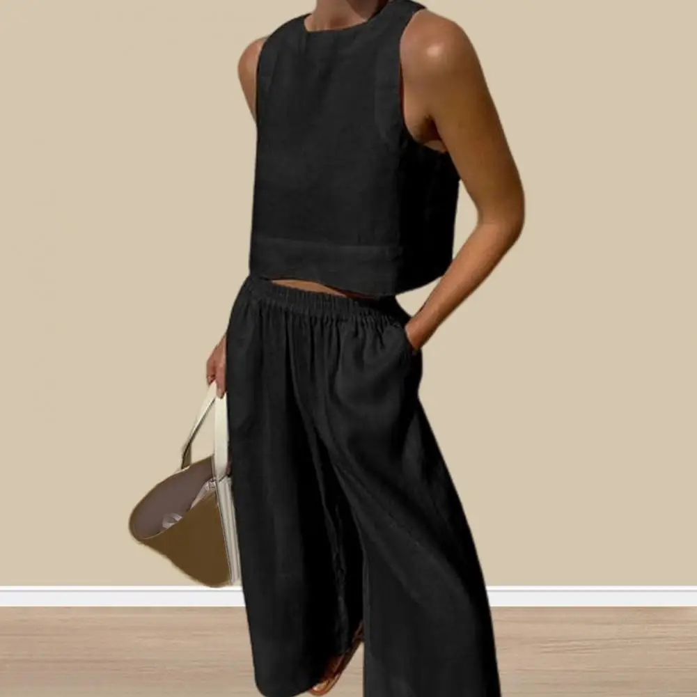 Women Breathable Vest Pants Set Stylish Women's Vest Pants Set with High Waist Wide Leg Pockets for Casual Daily Wear 2 Piece