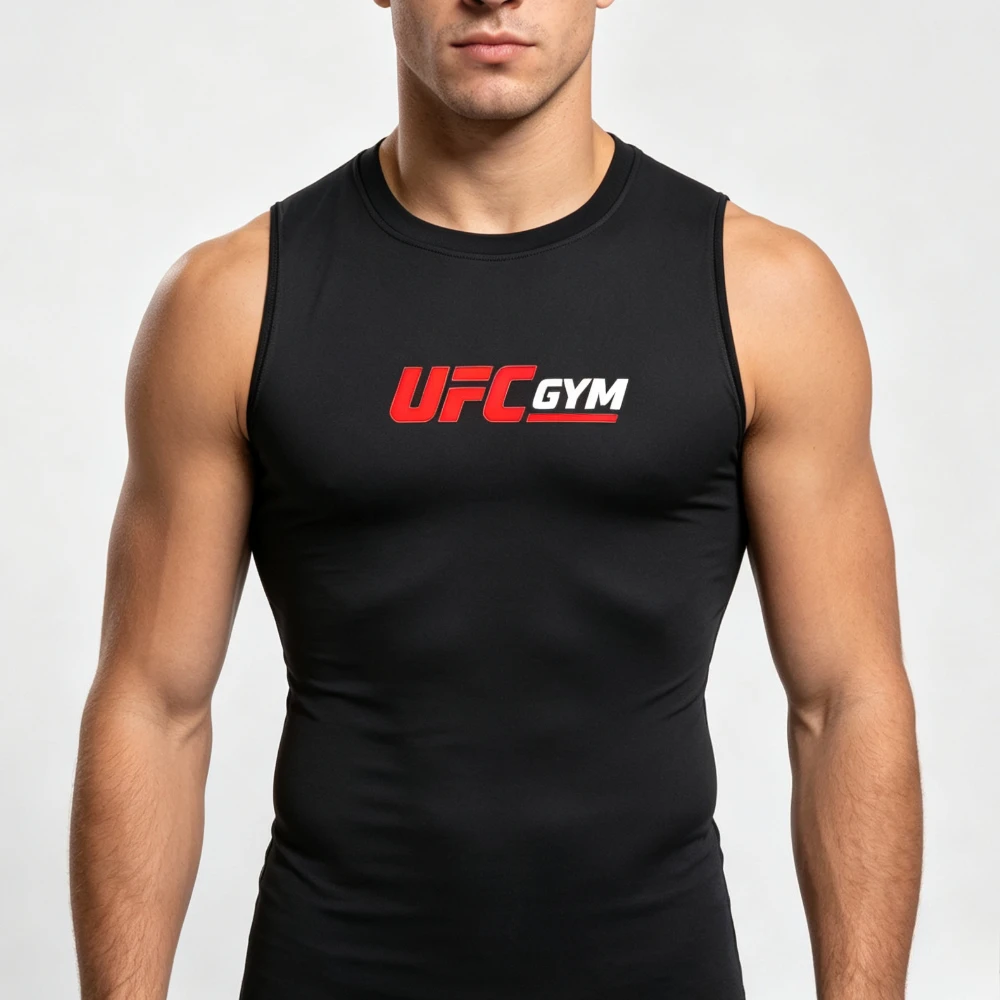 Men's Quick Drying Short Sleeved Summer Running Shirt Tight Fitting Top UFC GYM Printed Compression Sleeveless Fitness Vest
