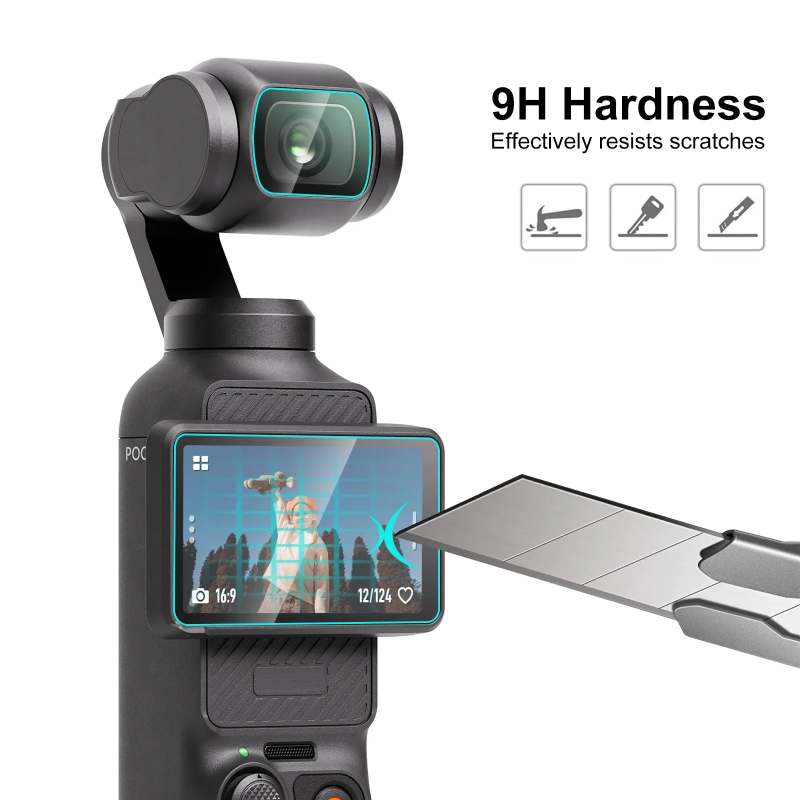 Für DJI Pocket 3, gehärtetes Glas, Displayschutzfolie für DJI Pocket 3, Handheld-Gimbal-Kamera, kratzfeste Schutzfolie