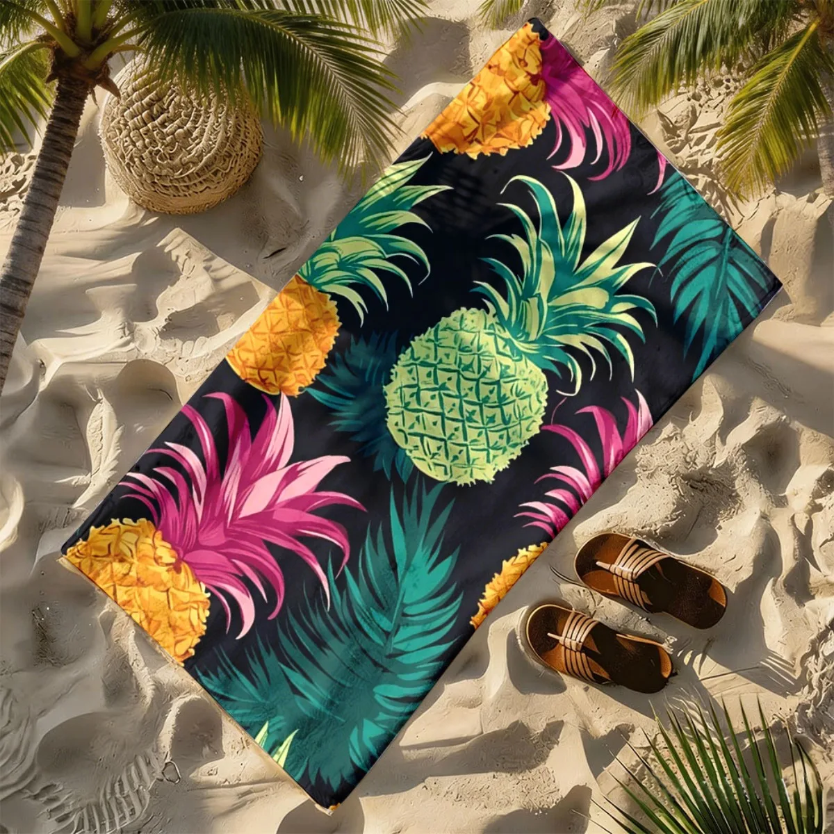 Pineapple palm leaf theme polyester microfiber beach towel is highly absorbent, suitable for swimming and beach outings