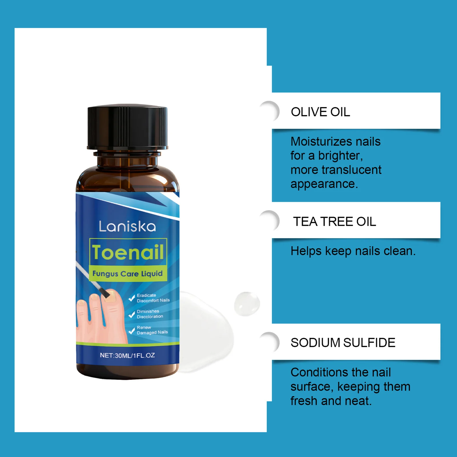 น้ำยาสำหรับรักษาเชื้อราที่เล็บเท้าขนาด 30 มล. ส่วนผสมจากธรรมชาติที่อ่อนโยน น้ำยาป้องกันเชื้อราที่เล็บสำหรับซ่อมแซมเล็บ