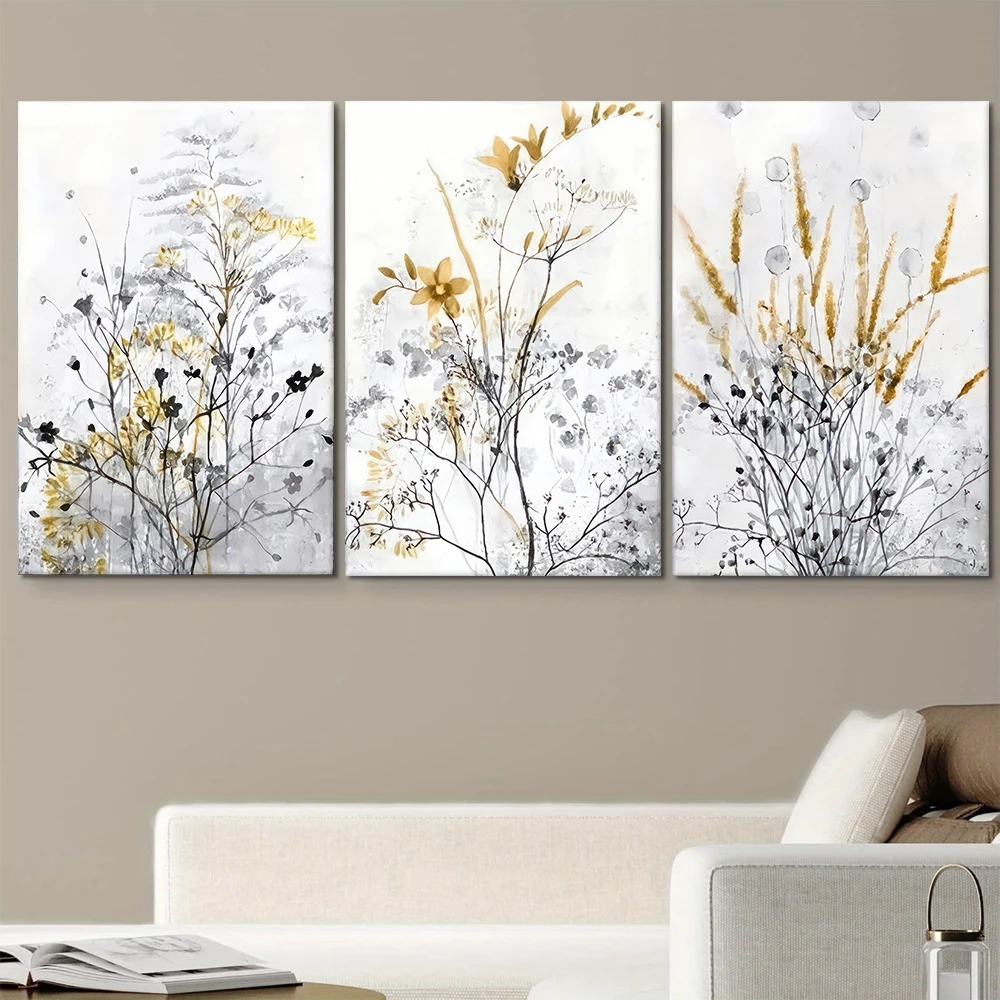 3PC, Modern minimalist abstract plant canvas decorative painting Nordic style living room entrance wall art hanging painting ele