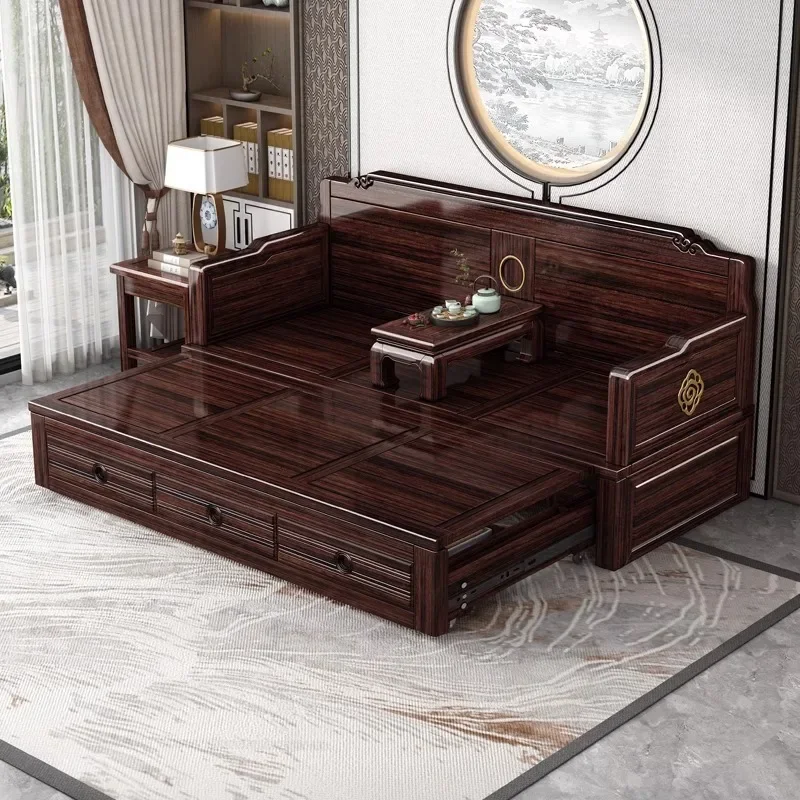 Arhat bed solid wood 2026 new sliding bed living room Arhat couch storage household dual-purpose purple gold sandalwood