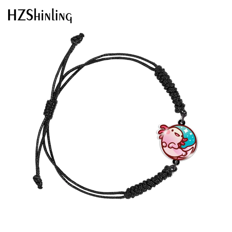 Kawaii Axolotl Salamander Black and Red Woven Adjustable Bracelet Rope Chain Acrylic Resin Epoxy Fashion Jewelry for Women