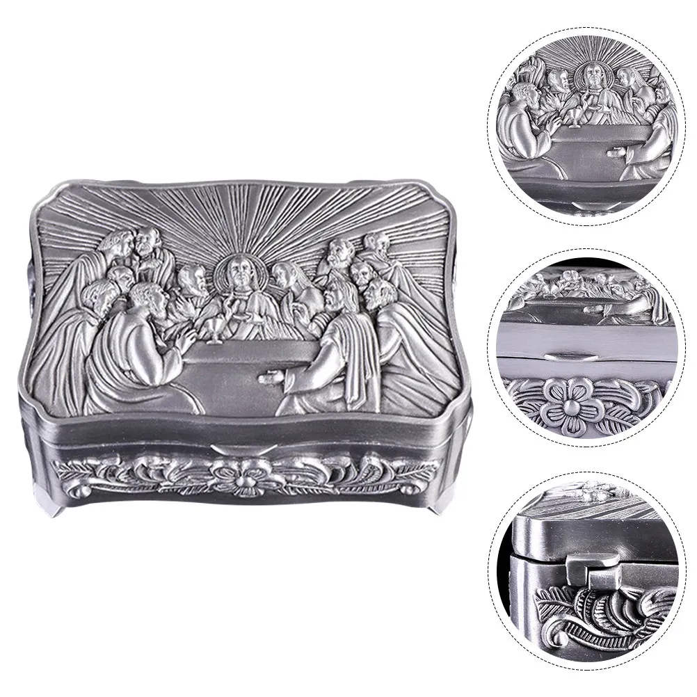 

Metal European Retro Christian Jewelry Box Small Collection Case Zinc Alloy Jewelry Storage Organizer Gift for Girls Women
