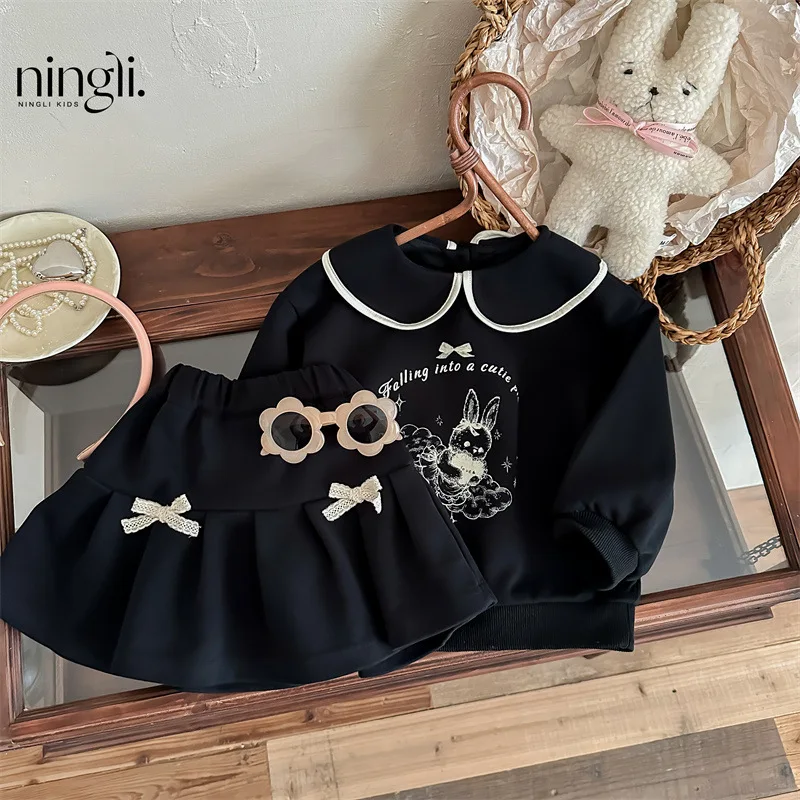 

NL-Children's Clothing Girls Fashionable Autumn Clothing Suit2024New Children's Cute Doll Collar Top Butterfly Skirt