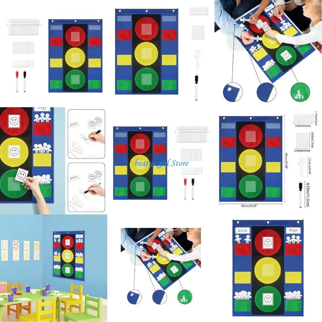 C7AB KIDS Behavior Chart Pocket dengan 5 kartu kosong, 30 tongkat murid write-on