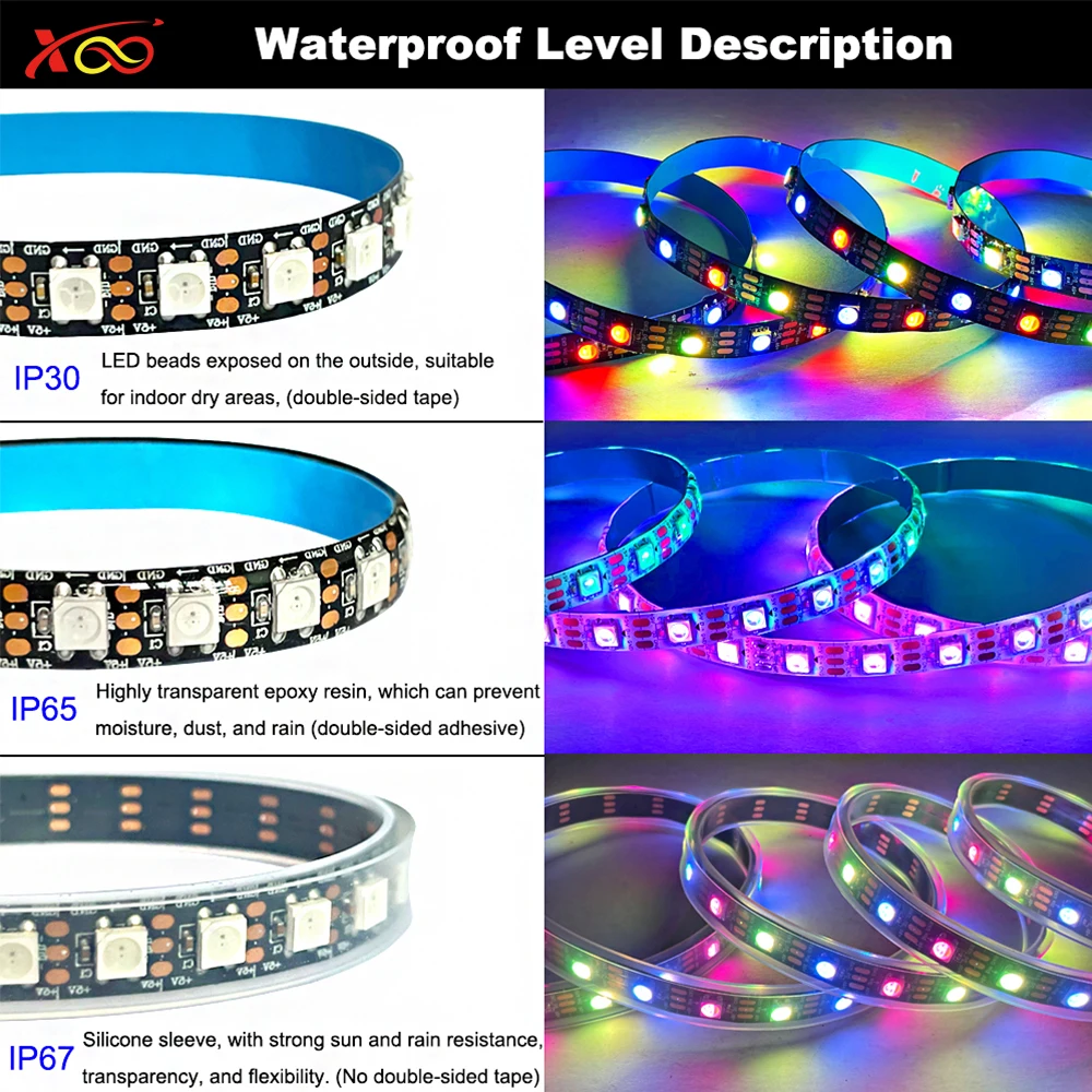 DC5V WS2812B Led Lights WS2812 RGBIC Led Strip Light 2812 Flexible Individually Addressable Smart Pixels Magic Tape Light