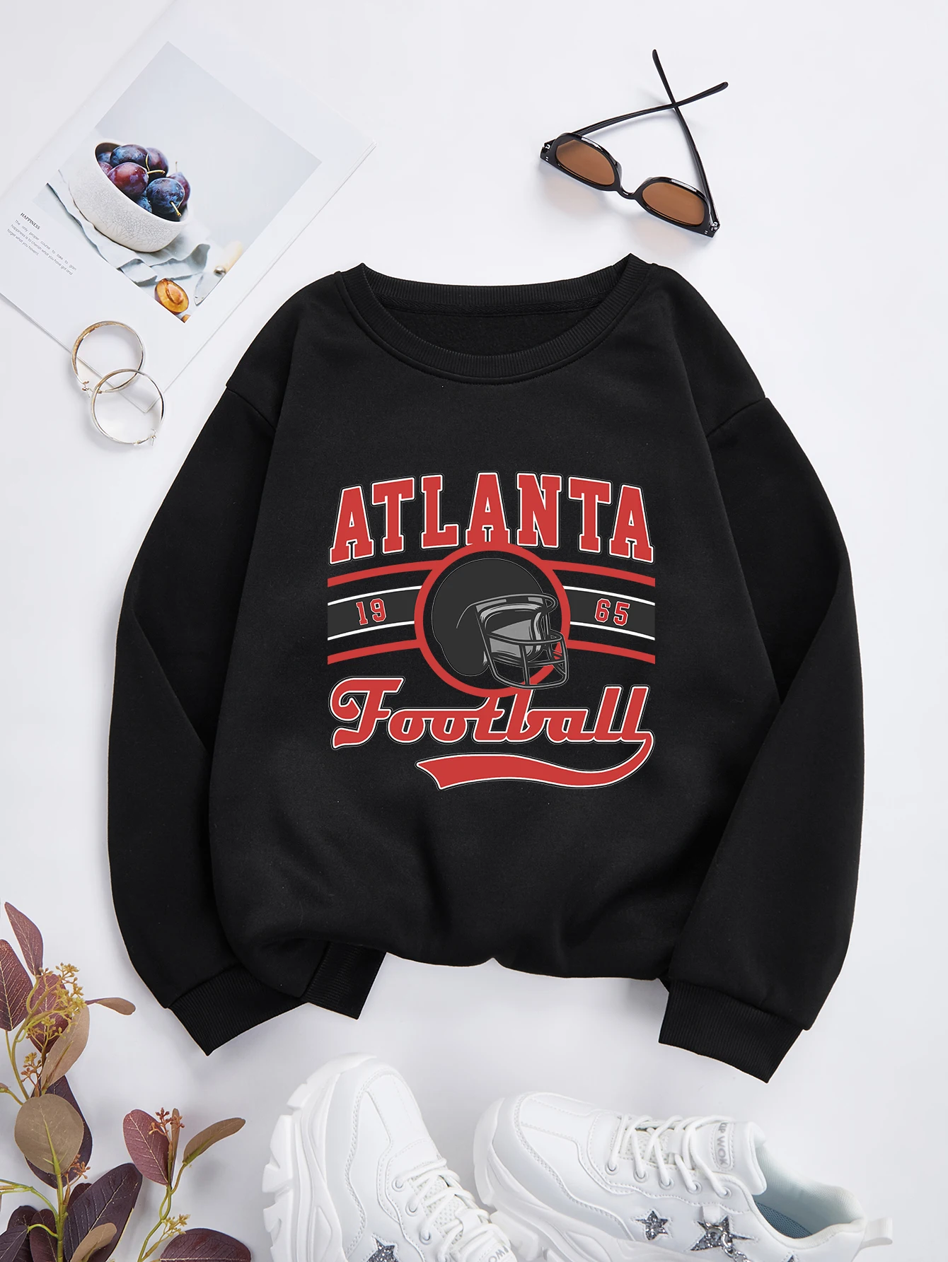 Atlanta Football Printed Pullovers Women Clothing O-neck Hoodies Long Sleeve Pure Cotton Loose Casual Sweatshirts