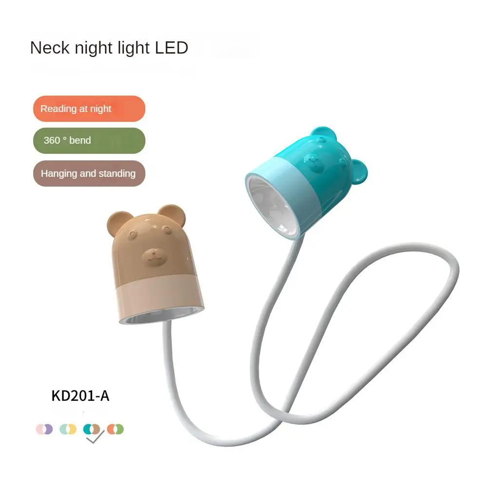Neck Hanging Reading Lamp Reading Eye Protection Two Head Lamp Cartoon Animal Design Student Dormitory Night Table Lamp Portable