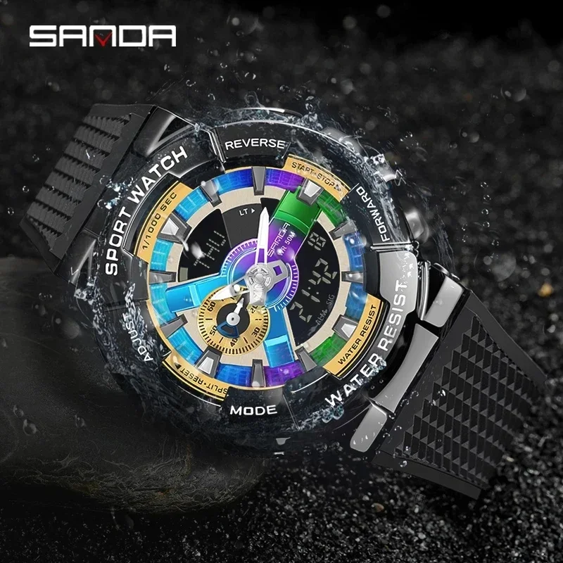 SANDA-reloj Digital deportivo para hombre, cronógrafo de pulsera de lujo, estilo G, resistente al agua, militar, de primera calidad, Color mágico, 9004