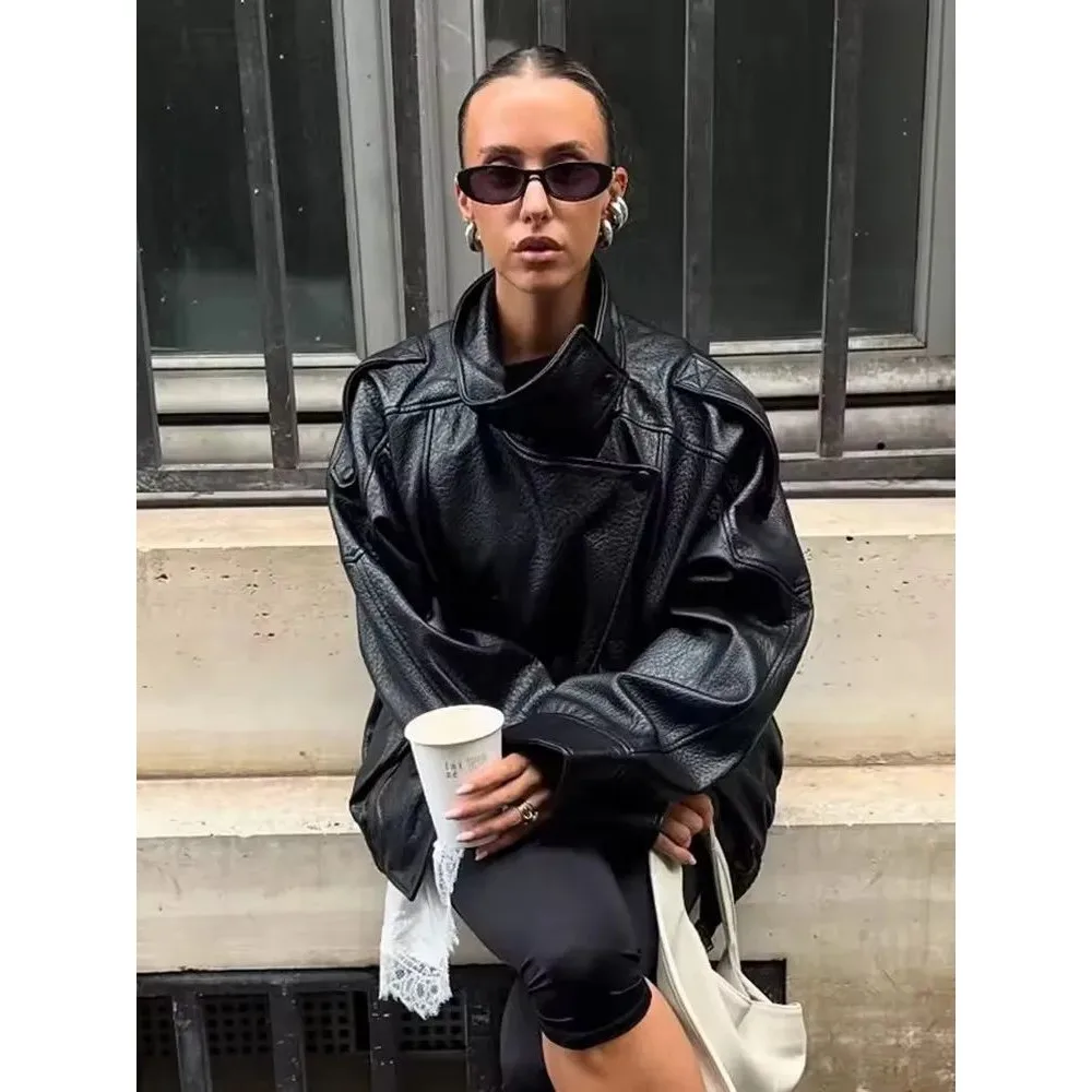 Giacche in Pelle PU Faion per Donna, Autunno Inverno, Lunghe con Bottoni, Vestibilità Elegante, Imbottite, Collezione Invernale 206