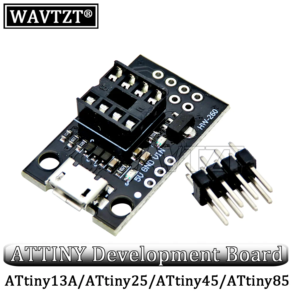 WAVTZT Pluggable ATTINY Development Board For ATtiny13A/ATtiny25/ATtiny45/ATtiny85 Programming Editor Micro Usb Power Connector