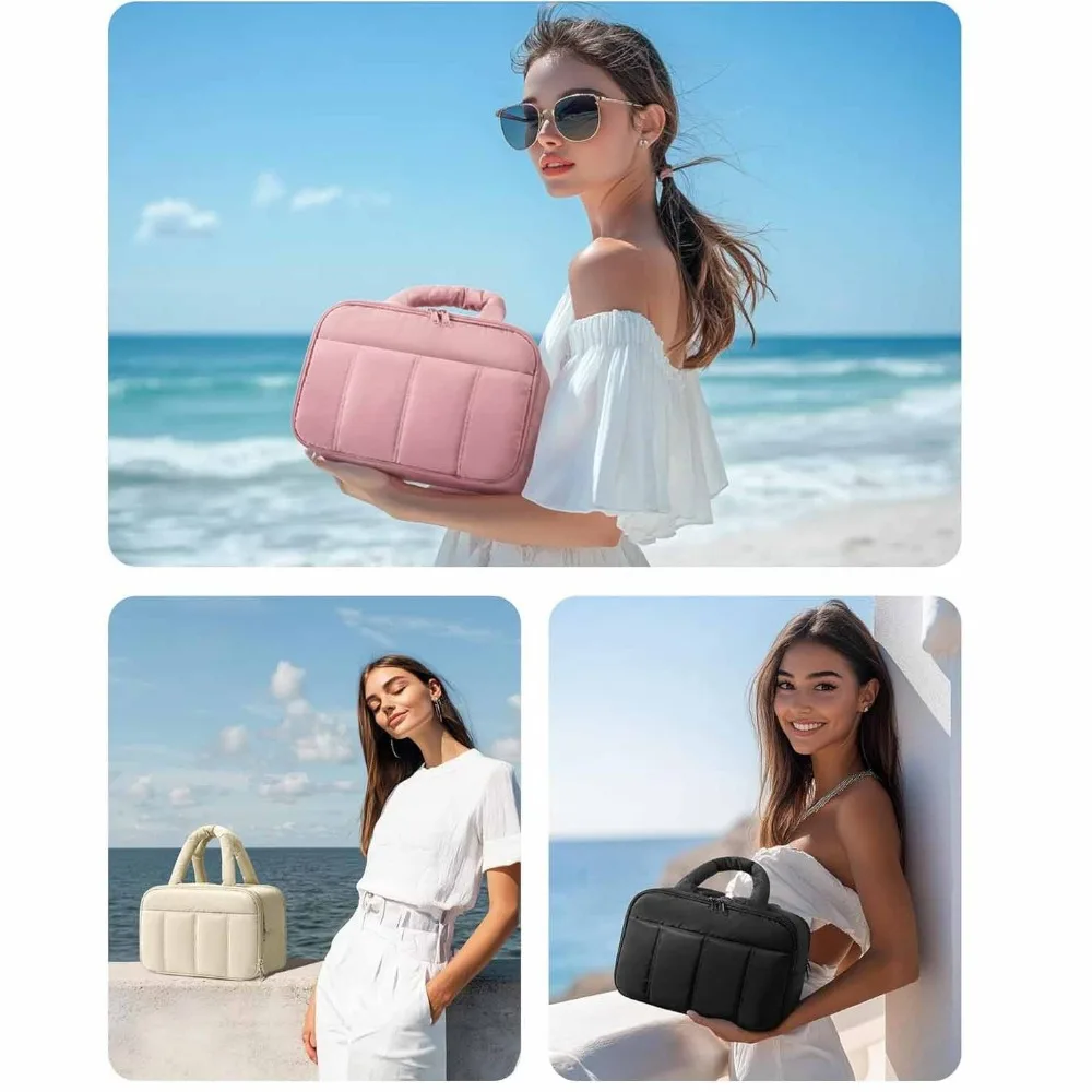 

Lightweight Large Capacity Makeup Bag Puffy Portable Cosmetic Container Handle Multifunctional Wash Pouch Data Cable Storage