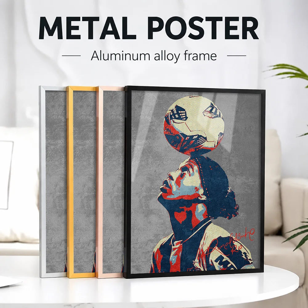 Ronaldinho Soccer Framed Metal Print Customized Photo Vibrant Champion Style Wall Art For Bedroom And Office Football Fan Gift