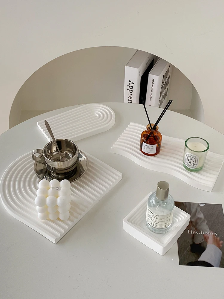 Bandeja de almacenamiento blanca con textura de onda, accesorios para fotos, artículos pequeños, adornos de Perfume, accesorios para Sesión de comida, Fondo de fotografía