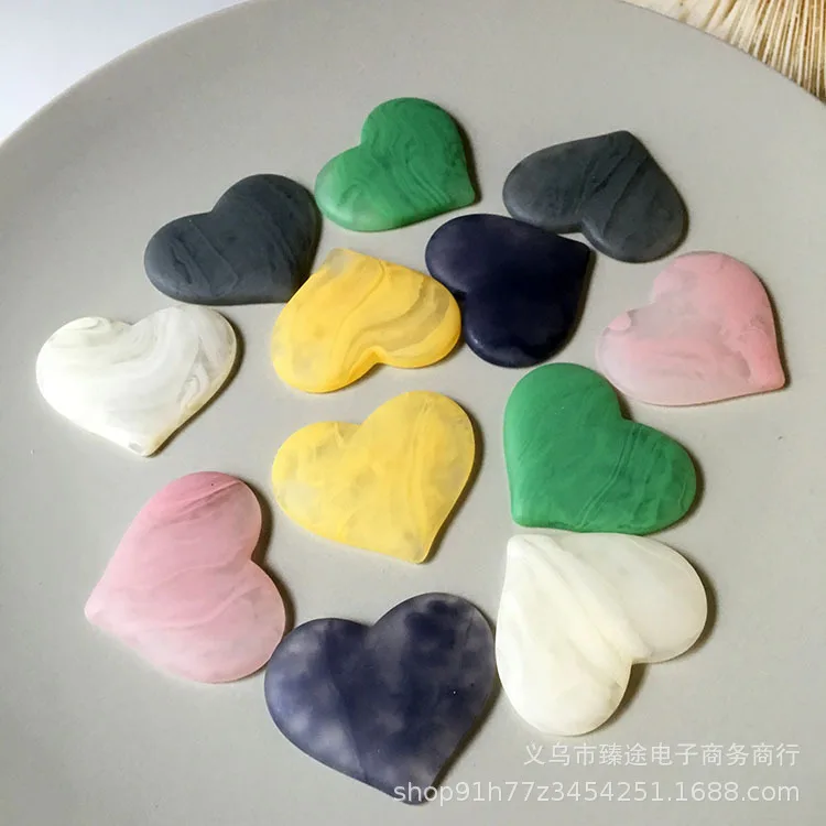 5pcs Frosted ink smudge peach heart heart heart resin flatback accessories DIY handmade earrings hairpin wholesale