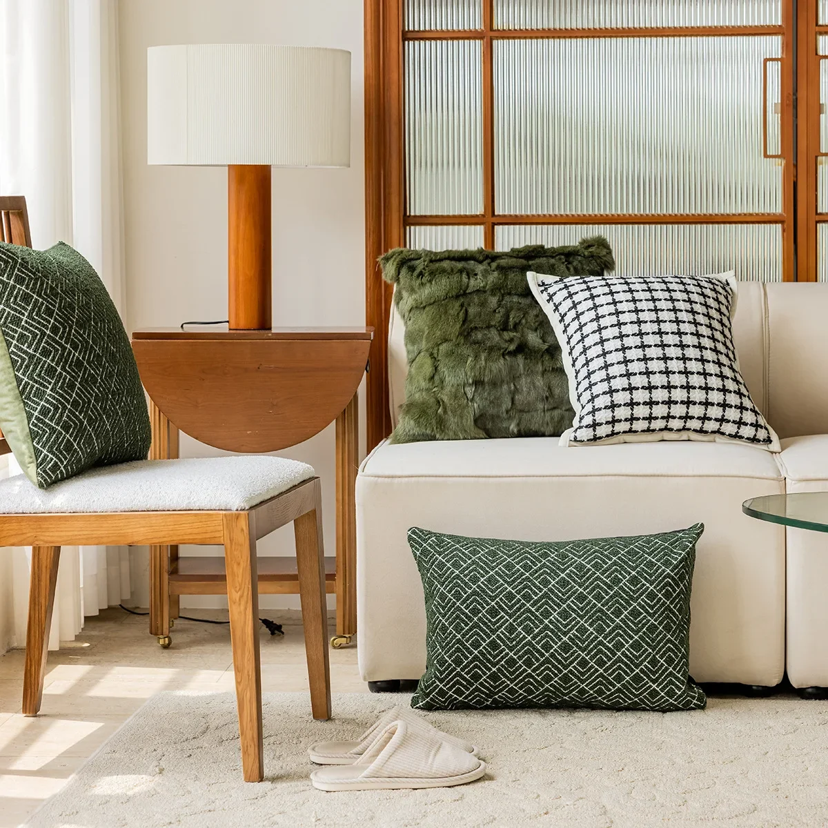 

45X45CM Green Throw Pillow Cover French Retro Stamping Waist Cushion Cover Decor Home Decorative Pillowcase