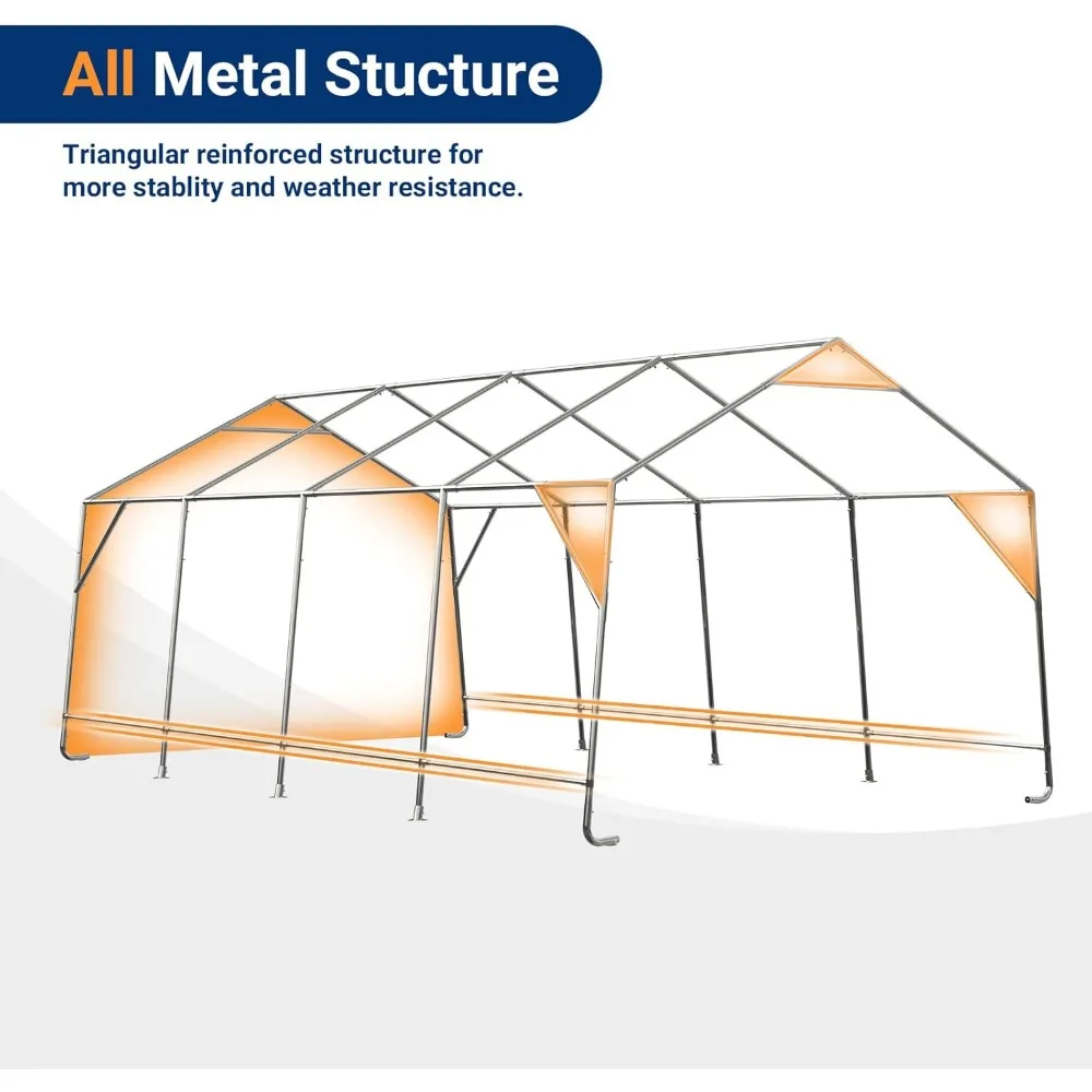 12x20 FT Carport Heavy Duty, Peak Roof Portable Garage Waterproof Anti-Snow UV-Resistant Car Port, Sheds